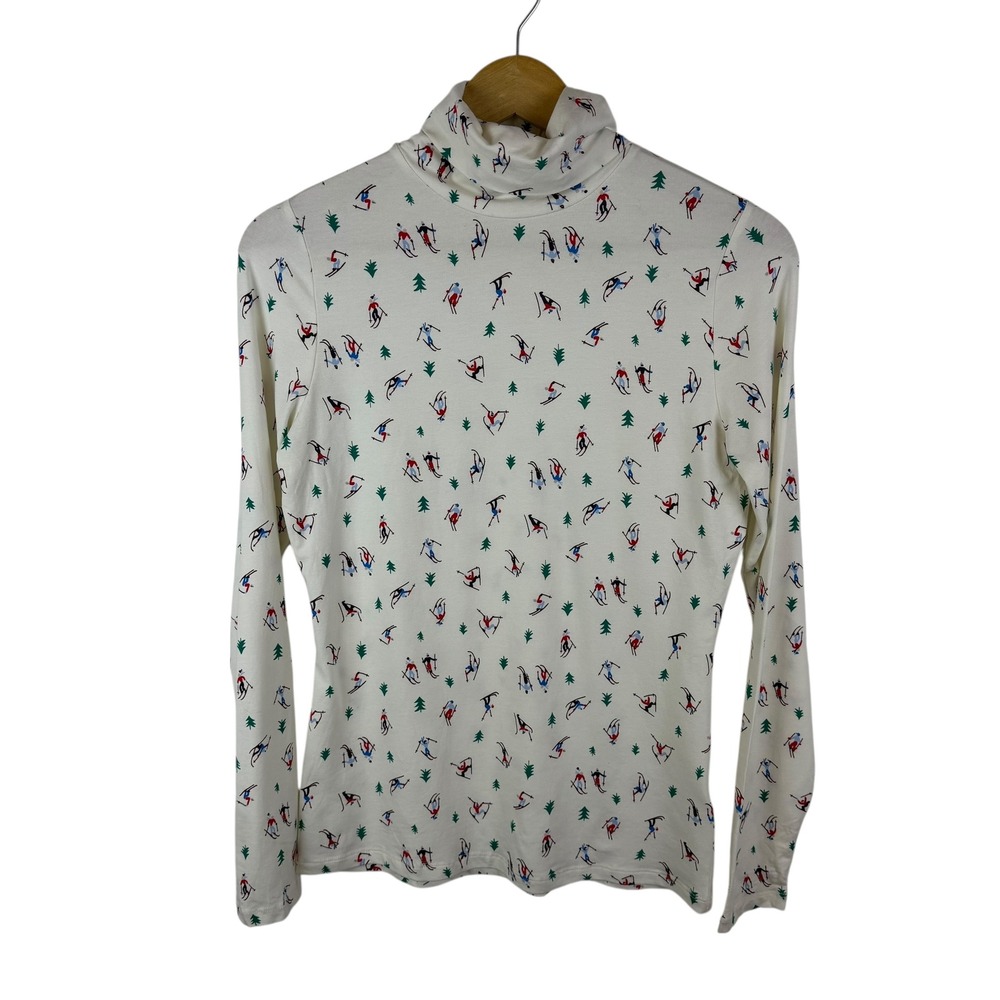 Lands End Ski Print Turtleneck Top XS Winter Cozy Layer Apres Ski‎ Snow Holiday
